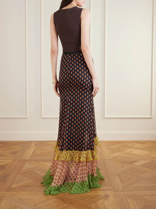 Boho spódnica maxi z szyfonu z nadrukiem
