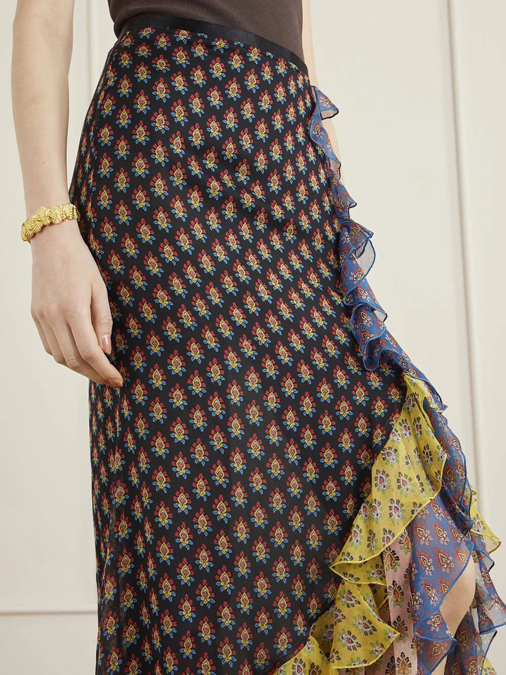 Boho spódnica maxi z szyfonu z nadrukiem